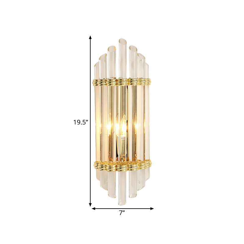 Modernist Gold Wall Sconce Lamp With Arced Crystal Tubes - 2-Light Mount Fixture