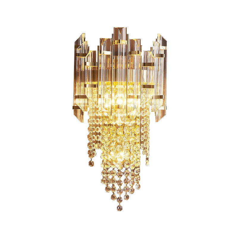 Modern Crystal Wall Sconce - Gold Tiered Mounted Lamp With 1 Bulb For Bedside