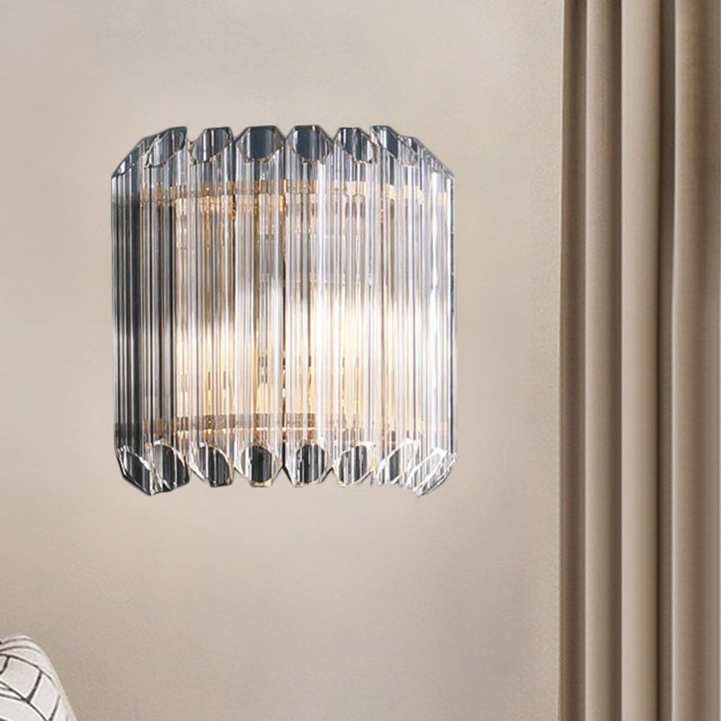 Modern Clear Crystal Wall Sconce - Half Drum Bedroom Light Fixture With 1 Simplicity