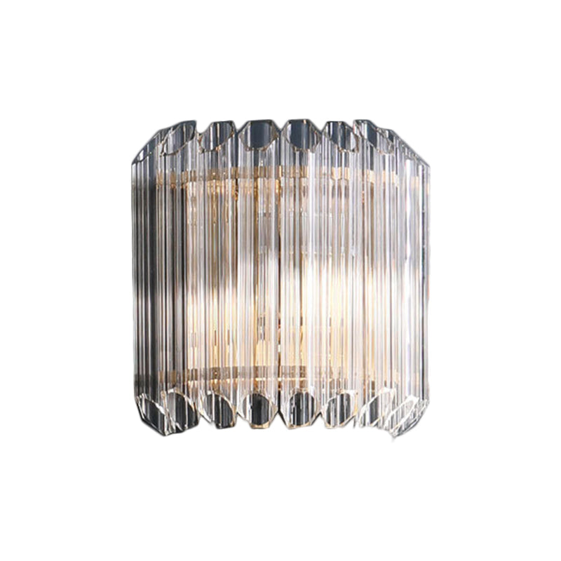Modern Clear Crystal Wall Sconce - Half Drum Bedroom Light Fixture With 1 Simplicity