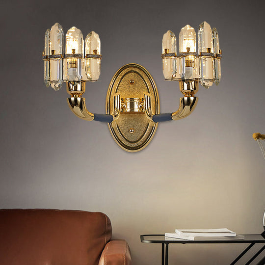 Arched Wall Mount Lamp: Postmodern Crystal Panel Bedside Lighting (Blue/Gold)