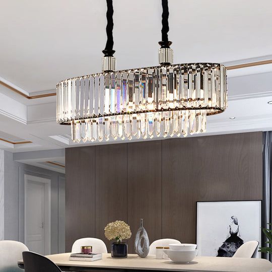 Contemporary Black Hanging Dining Room Island Lamp With Crystal Prisms Shade - 4/6 Heads 27.5/35.5