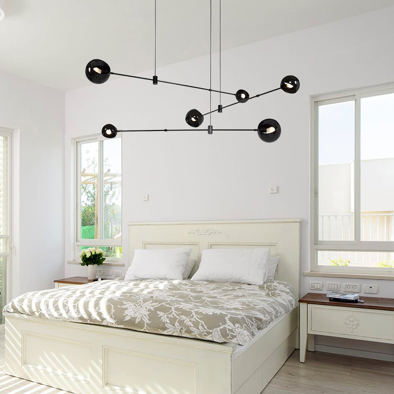 Modern 6-Head Black Pendant Light: Cast Iron Molecule Design For Bedroom Chandelier