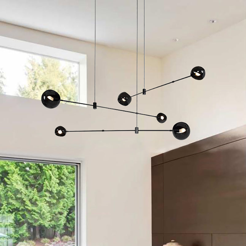 Modern 6-Head Black Pendant Light: Cast Iron Molecule Design For Bedroom Chandelier