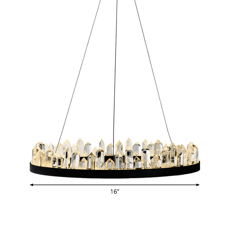 Contemporary Led Crystal Pendant Chandelier - Black Hanging Ceiling Light For Living Room Warm/White