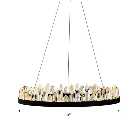Contemporary Led Crystal Pendant Chandelier - Black Hanging Ceiling Light For Living Room Warm/White