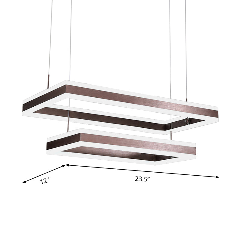 Contemporary Brown Rectangular Led Chandelier - Warm/White Light 1/2/3-Light Acrylic Pendant