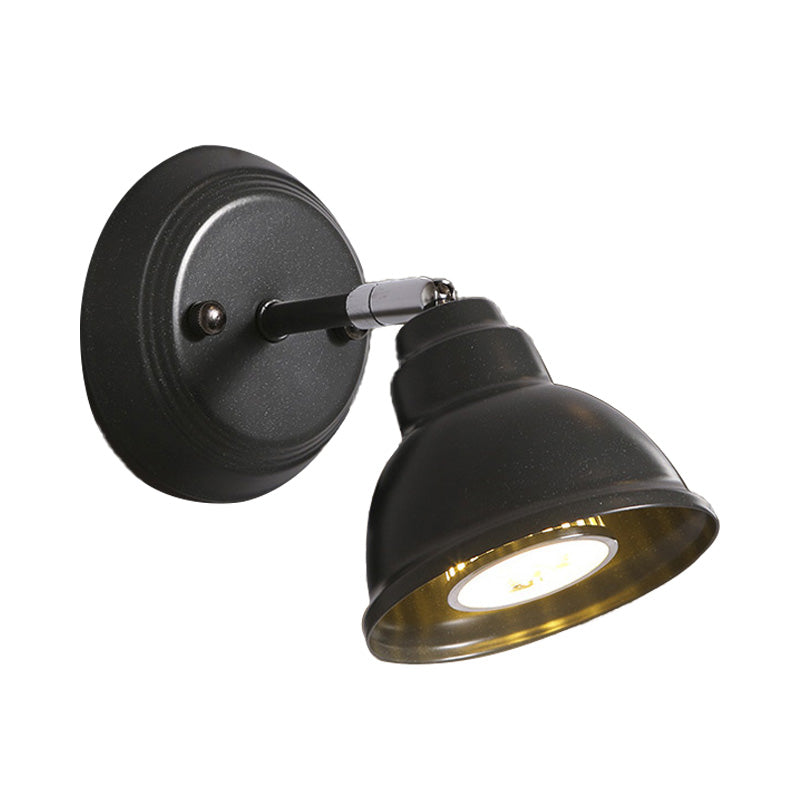 Vintage Mini Domed Metal Wall Lamp - Rotatable 1-Light Fixture In Black