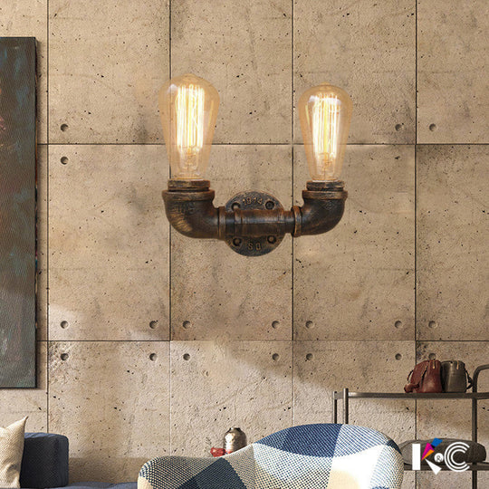 Vintage Industrial Metal Wall Mount Sconce With Dual Heads - Black/Antique Brass Finish For Living