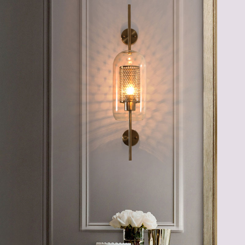 Cylindrical Wall Sconce: Silver/Gold Industrial Light Fixture 1-Light Smoke Glass 5/6 Wide