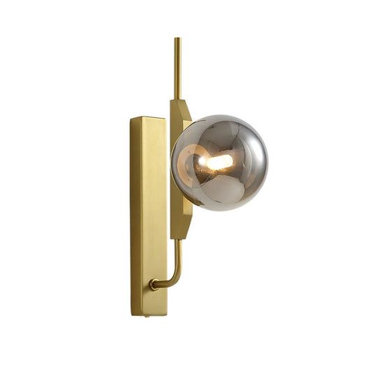 Modern Brass Wall Sconce With Sphere Glass Shade - Led Bedroom Lighting In Smoky/White/Amber