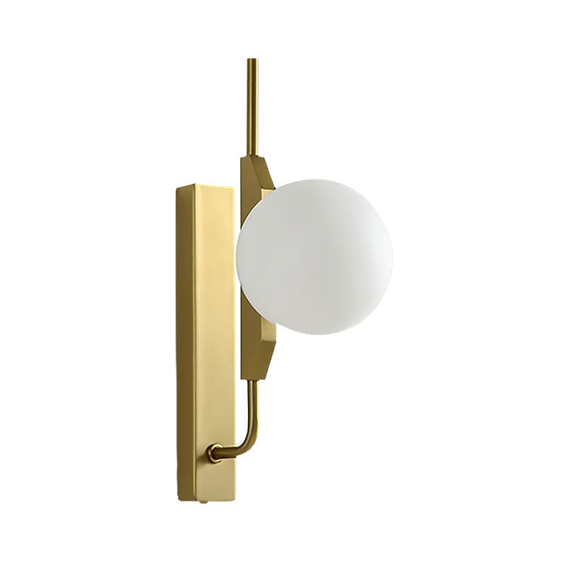 Modern Brass Wall Sconce With Sphere Glass Shade - Led Bedroom Lighting In Smoky/White/Amber