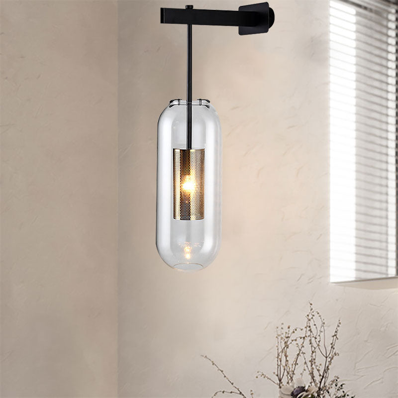 Modern Wall Mounted Clear Glass Cylinder Sconce Light Fixture - 1 Black/Gold