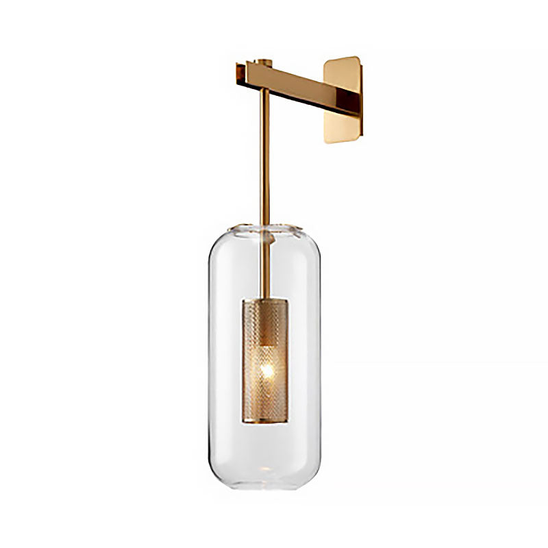 Modern Wall Mounted Clear Glass Cylinder Sconce Light Fixture - 1 Black/Gold