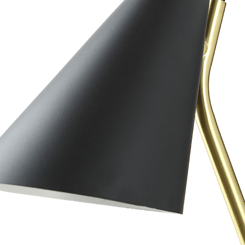 Modern Bedroom Wall Sconce With Cone Shade And Iron Base - Simple 1-Light Black/White Lamp
