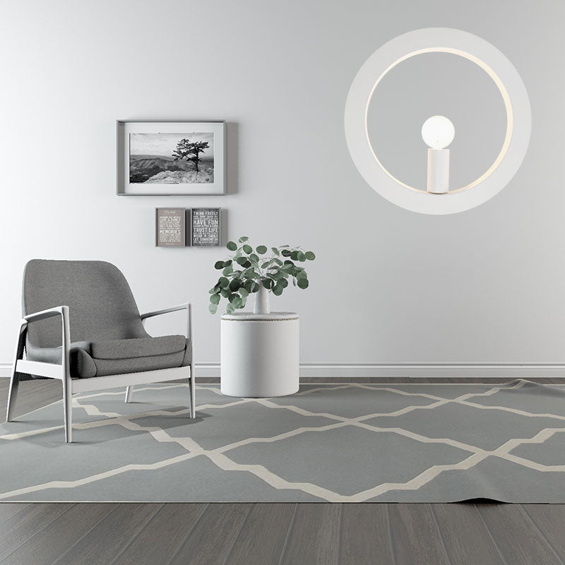 Modern Black/White Circle Wall Light - Simple Metallic 1 Lamp For Bedroom And Hallway