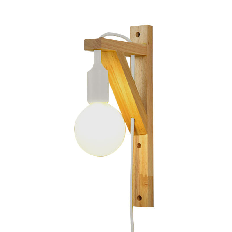 Wooden Hanging Wall Sconce With Exposed Bulb - Nordic Lamp In Multi Colors
