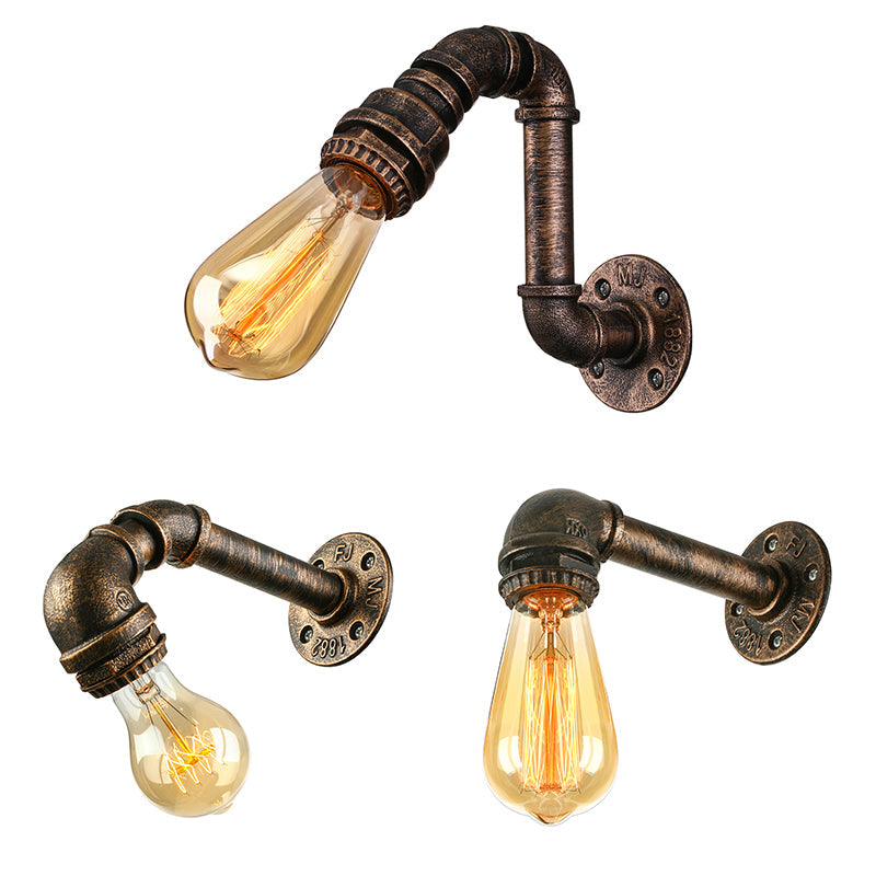 Industrial Wrought Iron Sconce With Water Pipe And Bronze Finish