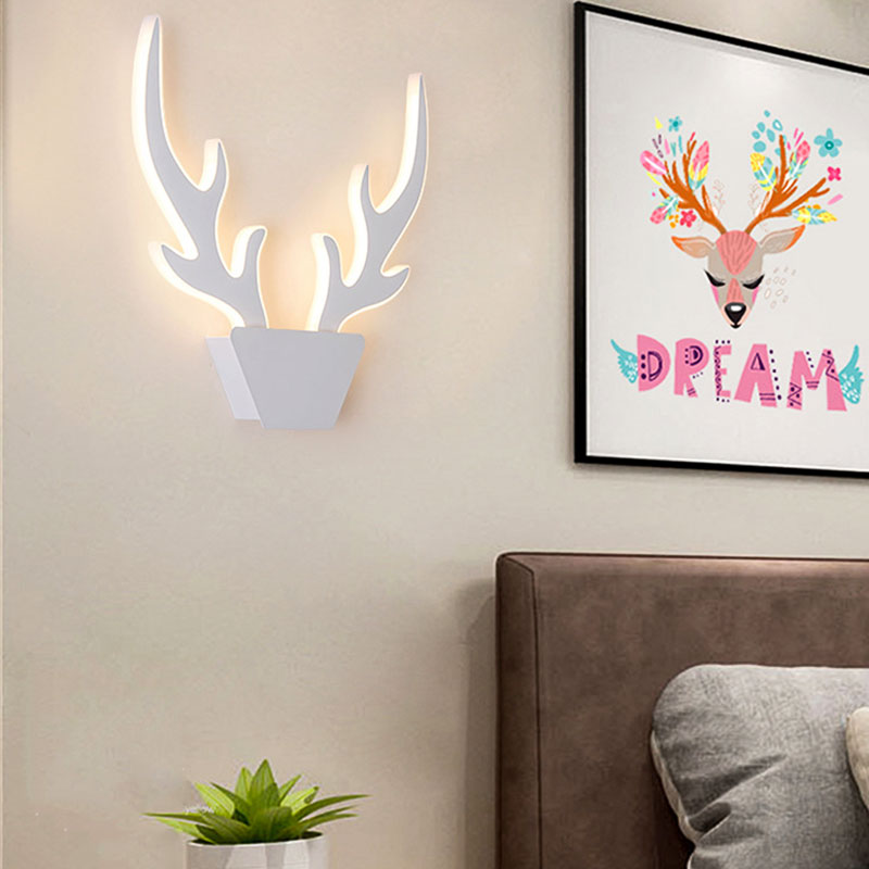 Art Deco Led Antlers Acrylic Wall Sconce Light Fixture In Warm/White White/Black Lamp