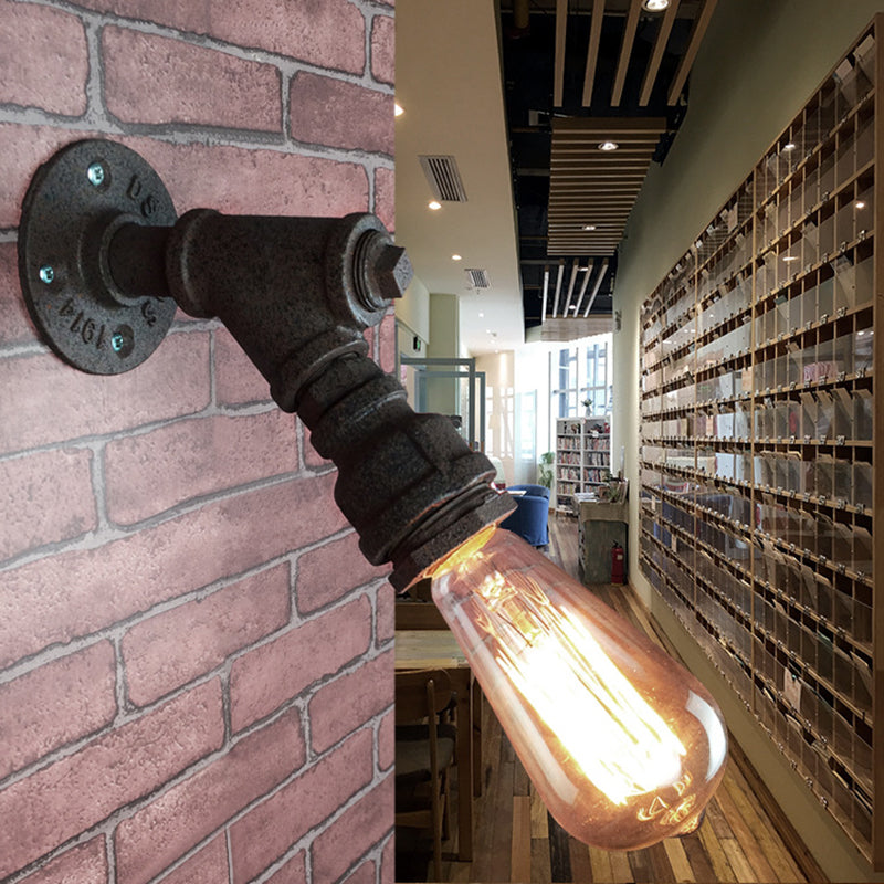 Rustic Piped Metal Mini Wall Light Sconce For Restaurants: Antique Style Lighting Fixture Rust