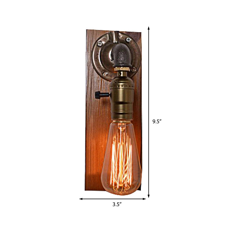 Vintage Metallic Wall Lamp With Aged Brass Sconce And Open Bulb For Living Room