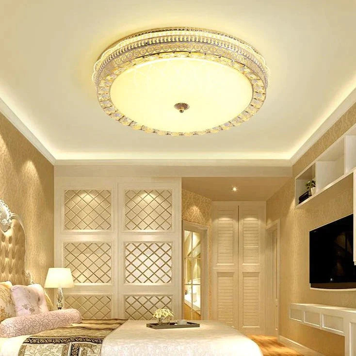 European Round Crystal Lamp Living Room Bedroom LED Ceiling Lamp