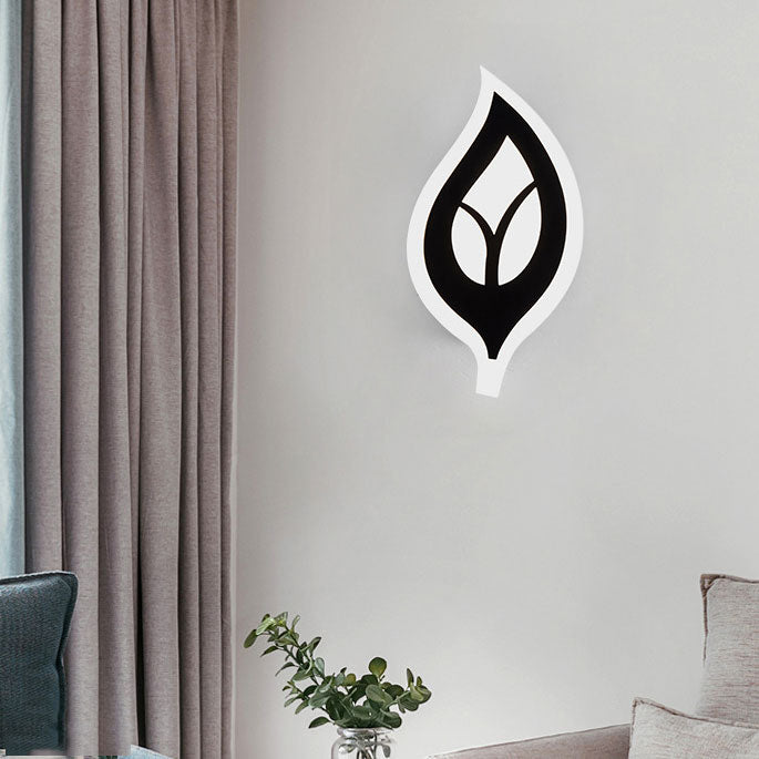 Modern Led Bedroom Sconce Light With Leaf Acrylic Shade - Black/White Wall Lamp In Warm/White Black