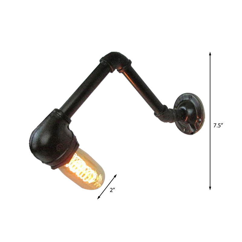 Industrial Style Wall Sconce With Black Finish - 1-Bulb Metal Piped Fixture For Living Room