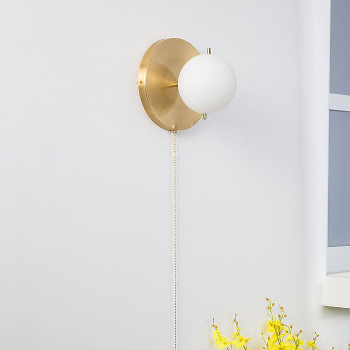 Stylish White Orb Shade Wall Light With Brass Base - Modern Metal Glass Lamp For Boutique / Warm