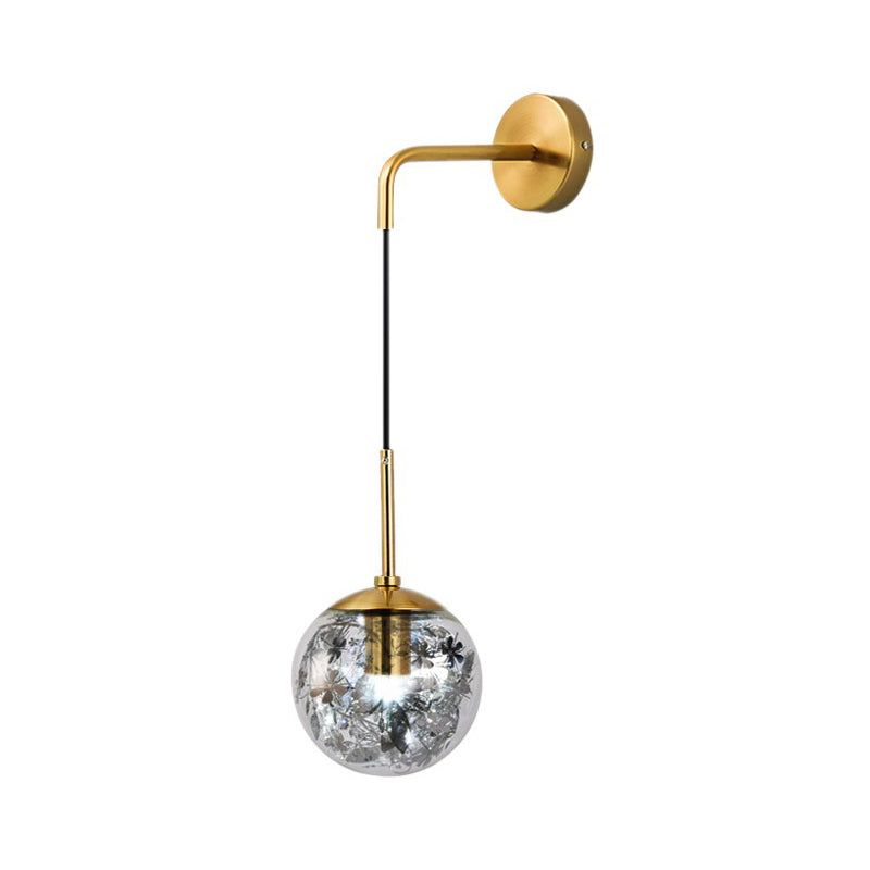 Modern Clear Glass Wall Light With Flower Deco Cloth And Silver/Gold Finish