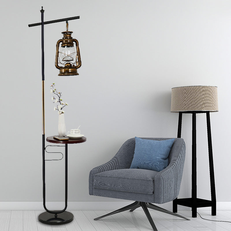 Antiqued Clear Glass Kerosene Lamp: Stylish Led Living Room Floor Light In Black/White Black