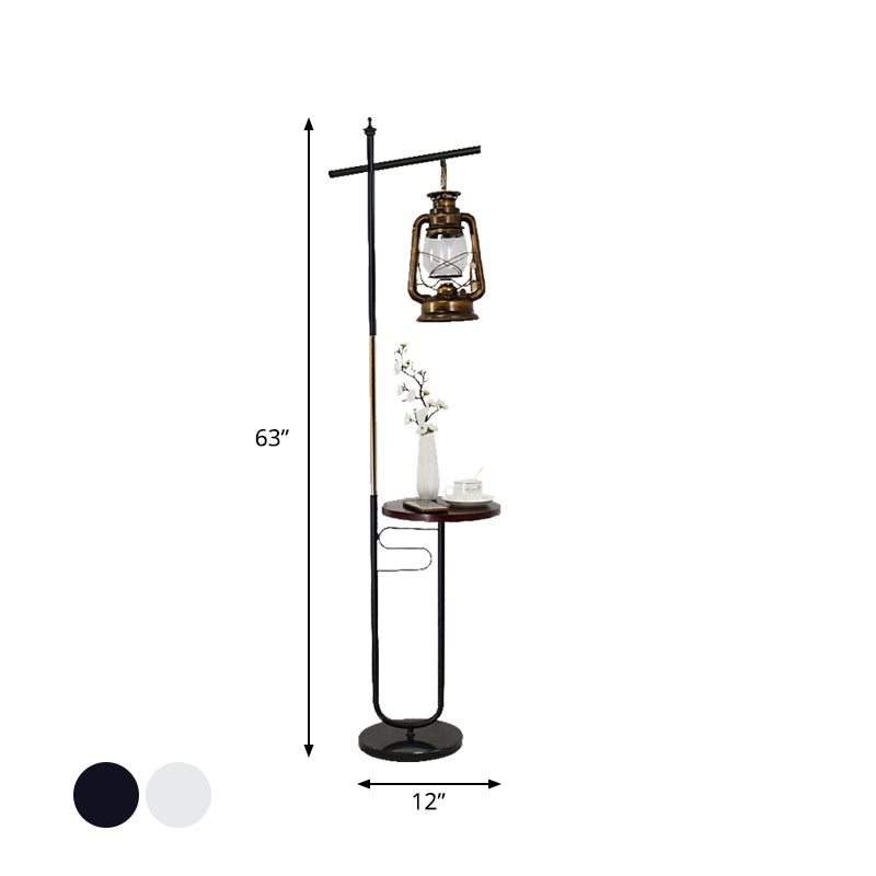 Antiqued Clear Glass Kerosene Lamp: Stylish Led Living Room Floor Light In Black/White