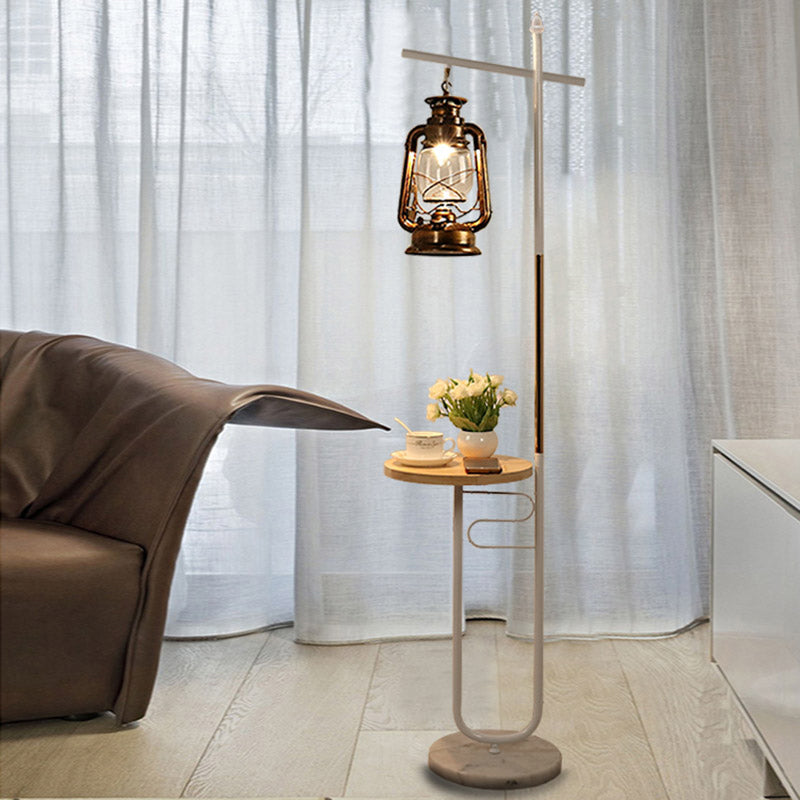 Antiqued Clear Glass Kerosene Lamp: Stylish Led Living Room Floor Light In Black/White White