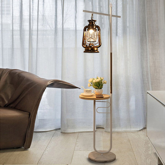 Antiqued Clear Glass Kerosene Lamp: Stylish Led Living Room Floor Light In Black/White White