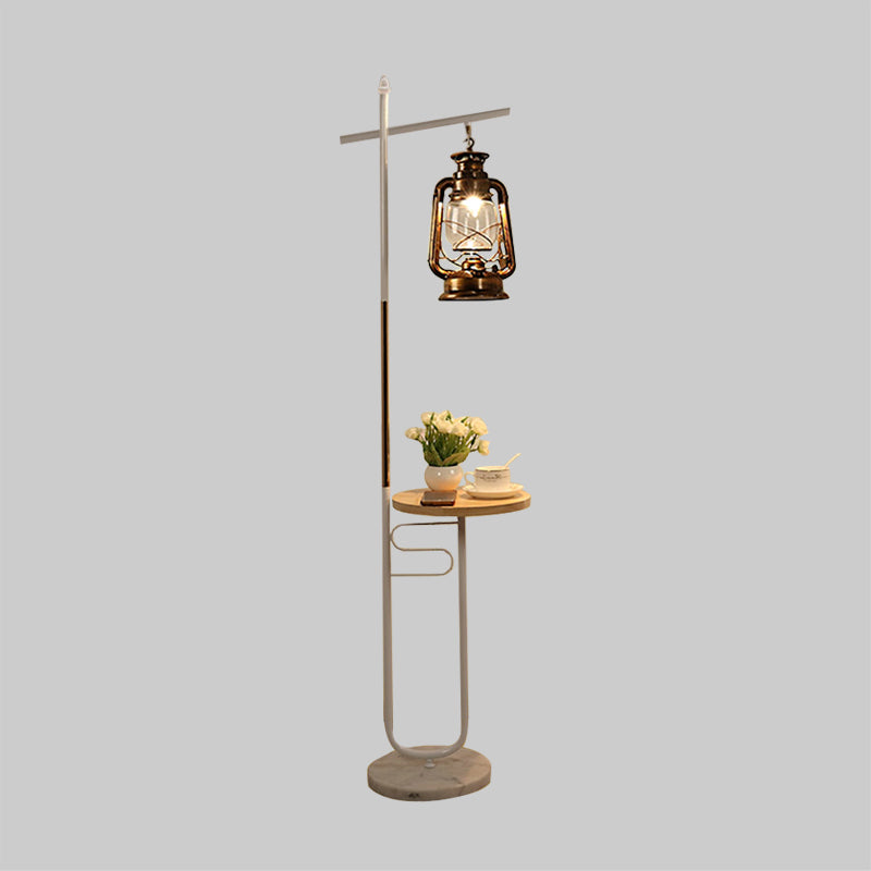 Antiqued Clear Glass Kerosene Lamp: Stylish Led Living Room Floor Light In Black/White