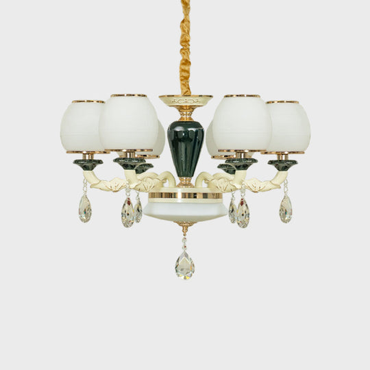 6-Light Traditional Ceiling Chandelier With White Glass Shade For Living Room