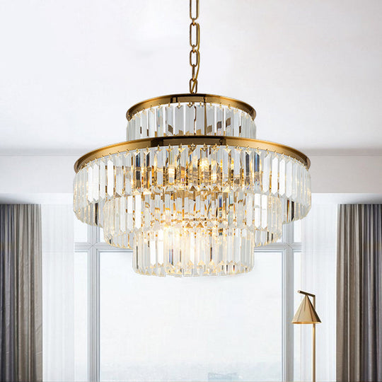 Postmodern 3-Layer Clear Crystal Chandelier - 23.5/31.5 Wide 9-Light Pendant Light For Dining Room /