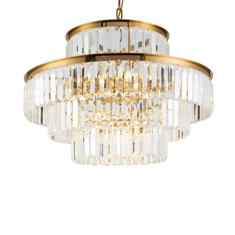 Postmodern 3-Layer Clear Crystal Chandelier - 23.5/31.5 Wide 9-Light Pendant Light For Dining Room