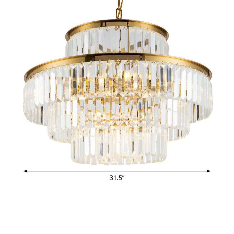 Postmodern 3-Layer Clear Crystal Chandelier - 23.5/31.5 Wide 9-Light Pendant Light For Dining Room