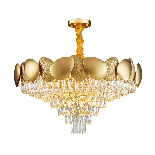 Modern Crystal Tapered Chandelier Pendant Lamp with 11 Bulbs in Stylish Gold