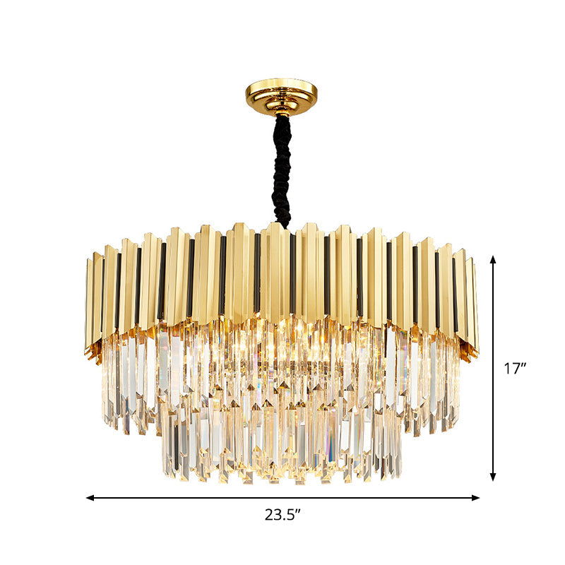 Tiered Chandelier Pendant Light Fixture - Post-Modern Gold Crystal Prism Design (8 Bulbs)