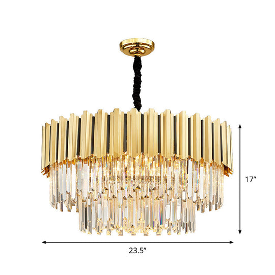 Tiered Chandelier Pendant Light Fixture - Post-Modern Gold Crystal Prism Design (8 Bulbs)