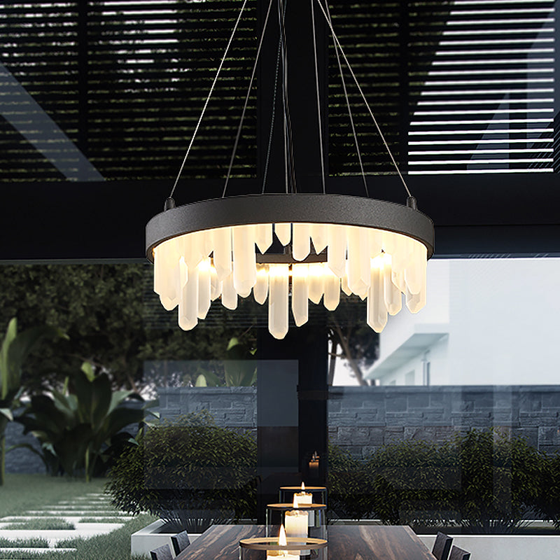 Minimalistic Crystal Hoop Pendant Light - 6 Lights, Black Chandelier for Living Room