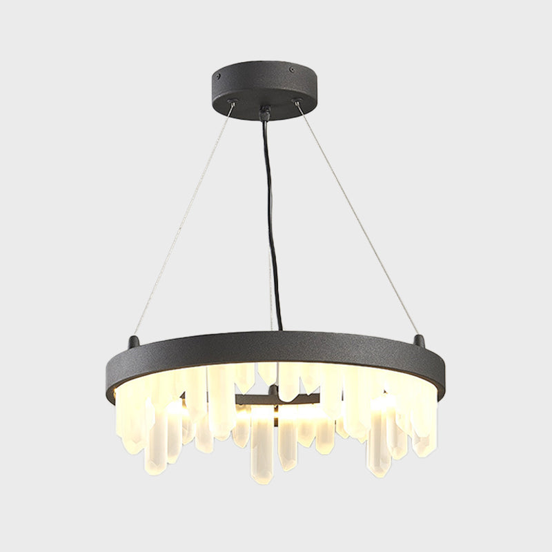 Minimalistic Crystal Hoop Pendant Light - 6 Lights, Black Chandelier for Living Room