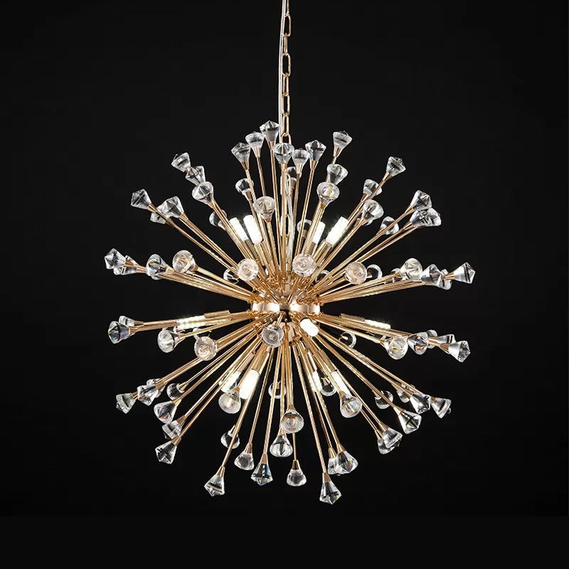Minimalist Gold Crystal Urchin Chandelier: 12-Light Pendant for Living Rooms