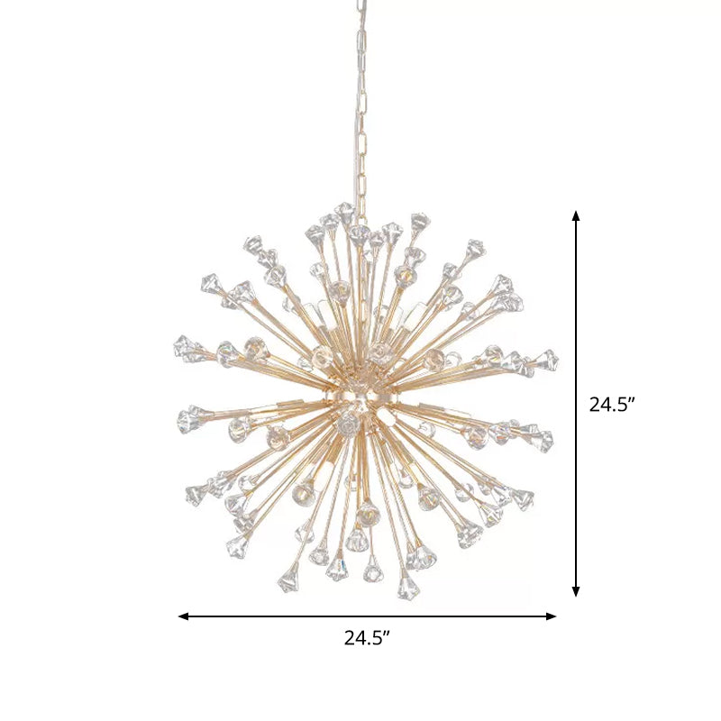Minimalist Gold Crystal Urchin Chandelier: 12-Light Pendant for Living Rooms