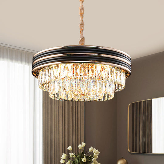 Black Modern Crystal Chandelier Pendant - 18/21.5 Width 9/11-Head And Drop Lamp Ideal For Table