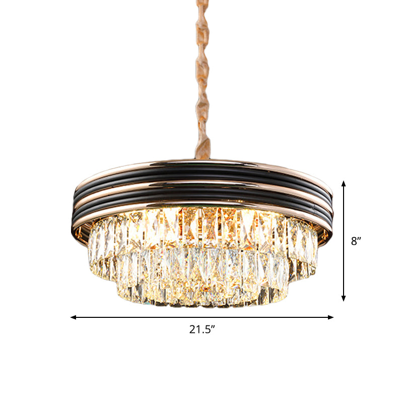 Black Modern Crystal Chandelier Pendant - 18/21.5 Width 9/11-Head And Drop Lamp Ideal For Table