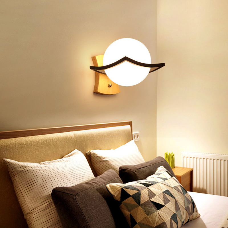 Modern Milk Glass Wall Lamp - White Bedside Sconce Light Black