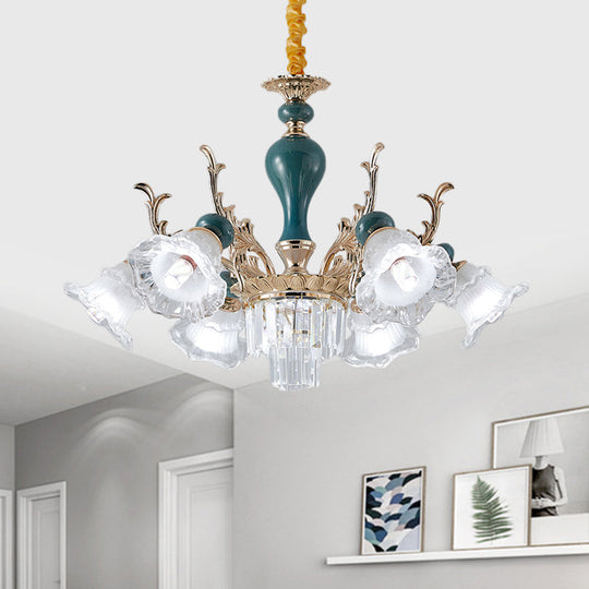 Traditional Blue Crystal Chandelier With 6/8 Heads For Clear Floral Ceiling Suspension Lighting 6 /